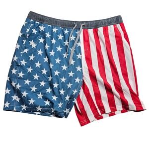 Burlebo Men American Flag Athletic Performance Shorts Lined Stars Stripes XL NWT